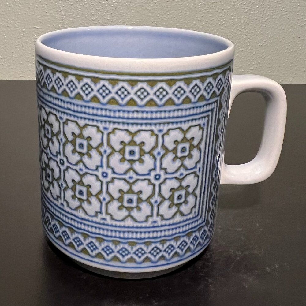 Vintage Hornsea Pottery Tapestry Mug Blue Green England 11oz Mid Century Modern